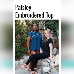 #156 Lularoe "Paisley " Embroidered Boho Style Black Cotton Tunic - Size: 3X